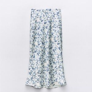 Zara White Maxi Skirt with Blue Floral Print